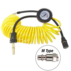 Air Hose, 24' Coil With Pressure Gauge, EZ Twist inflator end & Quick connect